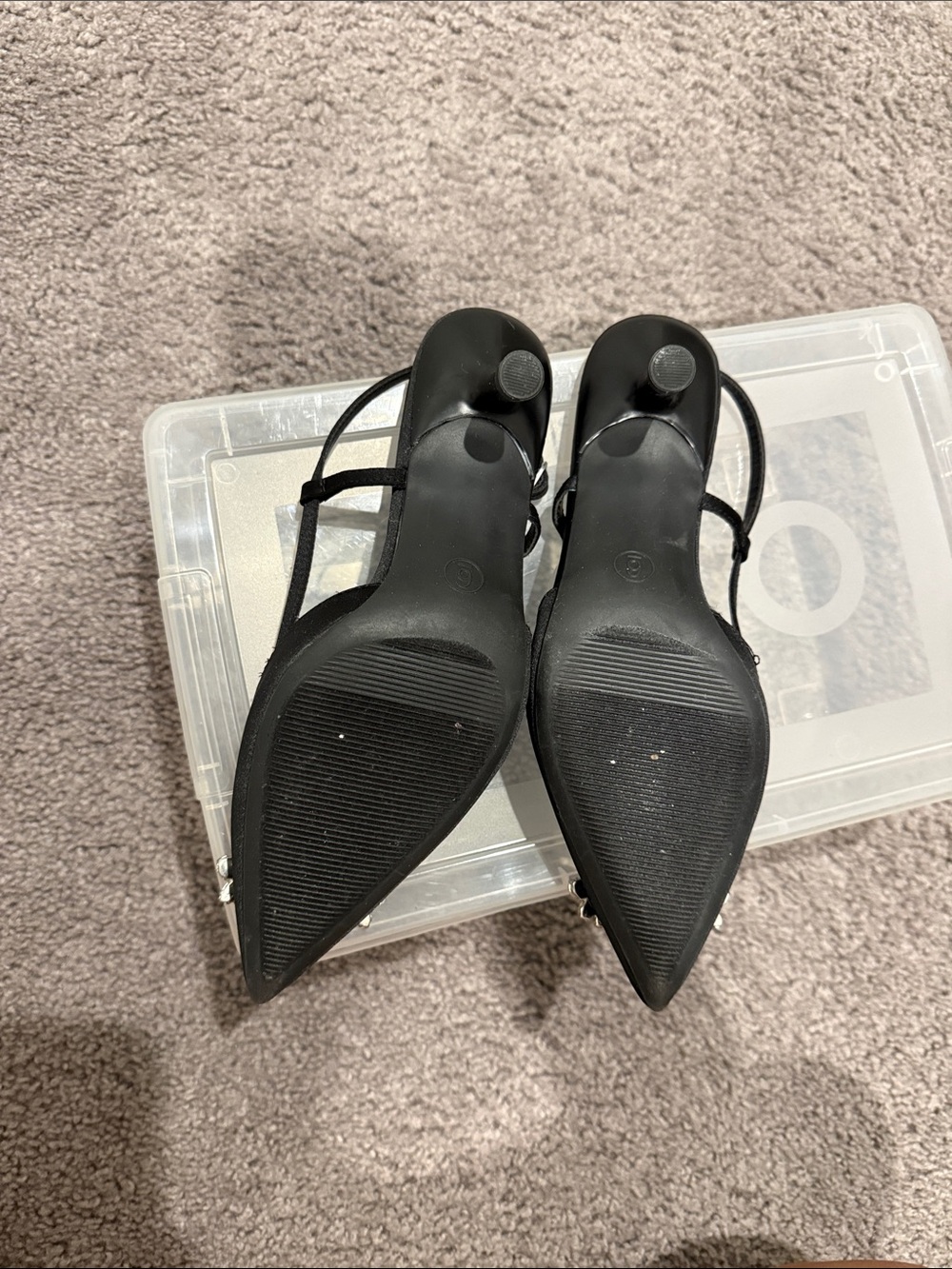 a new day Black Satin Pointed Slingback Heels with Crystal Buckle - Picture 2 of 3